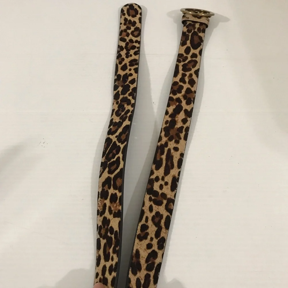 Auxiliary Leather Leopard Print Belt with Gold Buckle Size M